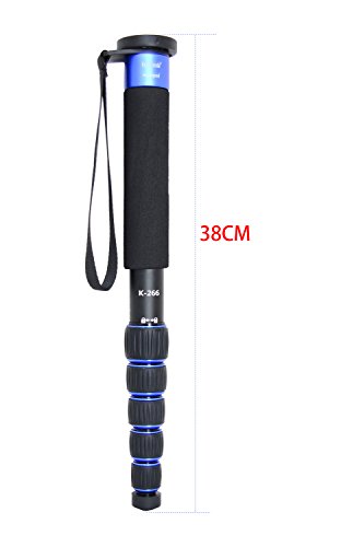 Koolehaoda Monopod de 6 secciones,   Palillo portable del monopod de la aleación de aluminio de la fotografía portable compacta, Max. Cargue 10kg / 22lbs, El tamaño plegable es solamente 38CM (azul)