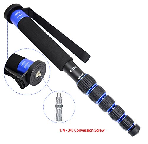 Koolehaoda Monopod de 6 secciones,   Palillo portable del monopod de la aleación de aluminio de la fotografía portable compacta, Max. Cargue 10kg / 22lbs, El tamaño plegable es solamente 38CM (azul)