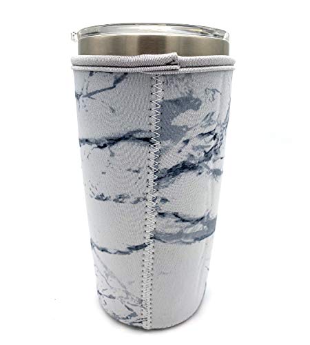 KOSTOO - Funda de neopreno reutilizable para taza de café helado con aislamiento de neopreno para taza de 20 onzas, Trenta Starbucks, donuts Dunkin grandes (solo mangas de taza) Blanco mármol