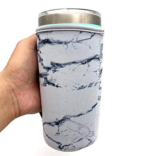 KOSTOO - Funda de neopreno reutilizable para taza de café helado con aislamiento de neopreno para taza de 20 onzas, Trenta Starbucks, donuts Dunkin grandes (solo mangas de taza) Blanco mármol