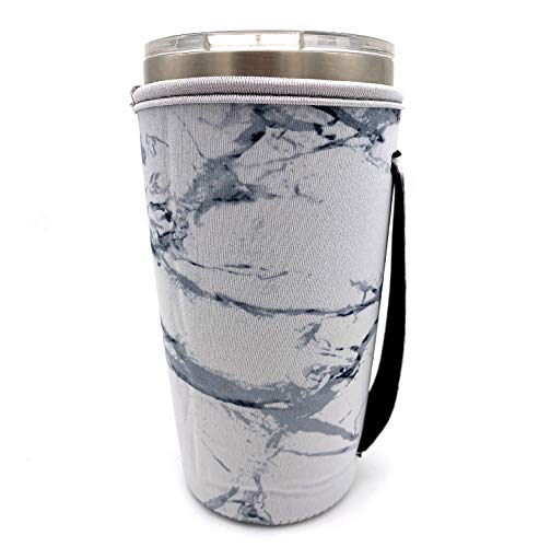 KOSTOO - Funda de neopreno reutilizable para taza de café helado con aislamiento de neopreno para taza de 20 onzas, Trenta Starbucks, donuts Dunkin grandes (solo mangas de taza) Blanco mármol