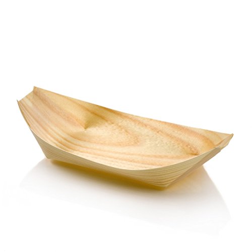 kraftz® 50 PC. Madera de bambú barcos desechables vajilla para fiesta alimentos aperitivos Nibbles (190 x 95 mm