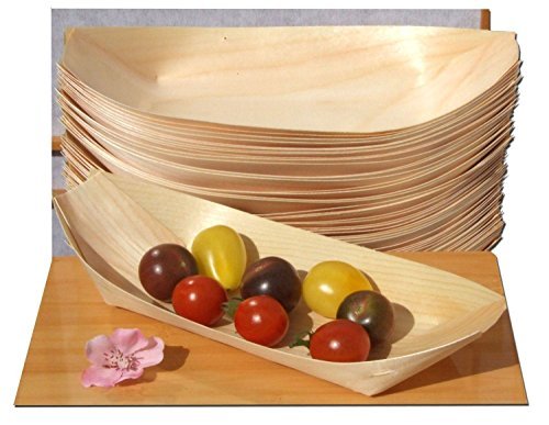 kraftz® 50 PC. Madera de bambú barcos desechables vajilla para fiesta alimentos aperitivos Nibbles (190 x 95 mm