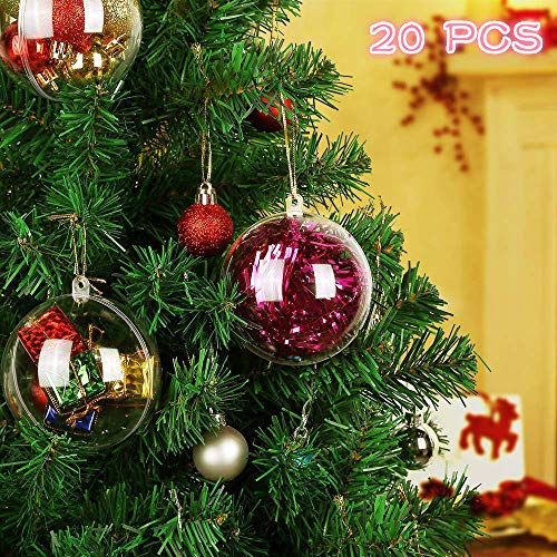 Kranich 20 x Bolas de Navidad Forma Redonda Plástico Transparente para Decorar el arbol de Navidad (8cm) no Incluye Cuerda