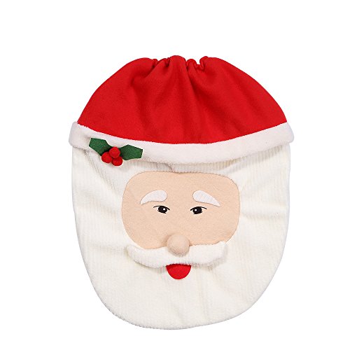 Kranich Decoración de Baño de Navidad Santa WC Set Asiento y Alfombra y Tejido Caja Conjunto Regalo