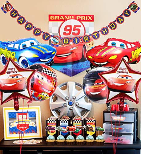 Kreatwow Fiesta de cumpleaños para Auto Suministros para niños con Tema de vehículo Feliz CUMPLEAÑOS Banner, Globos de Aluminio para Auto, 1ª Fiesta de cumpleaños