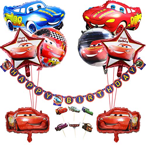 Kreatwow Fiesta de cumpleaños para Auto Suministros para niños con Tema de vehículo Feliz CUMPLEAÑOS Banner, Globos de Aluminio para Auto, 1ª Fiesta de cumpleaños