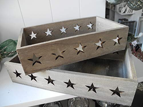 Krenz - Juego de 2 bandejas de 30,5 cm y 25 cm, diseño de estrella, de filigrana navideña, bandeja de madera, bandeja de madera con estrellas, platos, adviento, Navidad, casa de campo, n.º 2