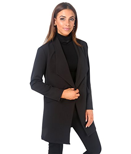 KRISP Blazer Mujer Largo Boyfriend Chaqueta Larga Elegante Talla Grande Boda, (Negro, XL), 5403-BLK-XL