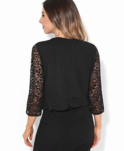 KRISP Bolero Mujer Fiesta Tallas Grandes Torera Chaqueta Corta Boda Elegante Noche Vestir Manga, (Negro (9330), LXL), 9330-BLK-LXL