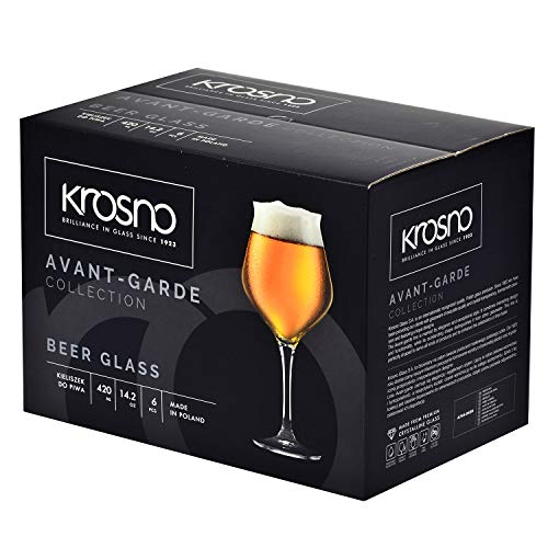 Krosno Copas de Cerveza | Conjunto 6 Piezas | 420 ML | Avant-Garde Collection Uso en Casa, Restaurante y en Fiestas | Apto para Microondas y Lavavajillas