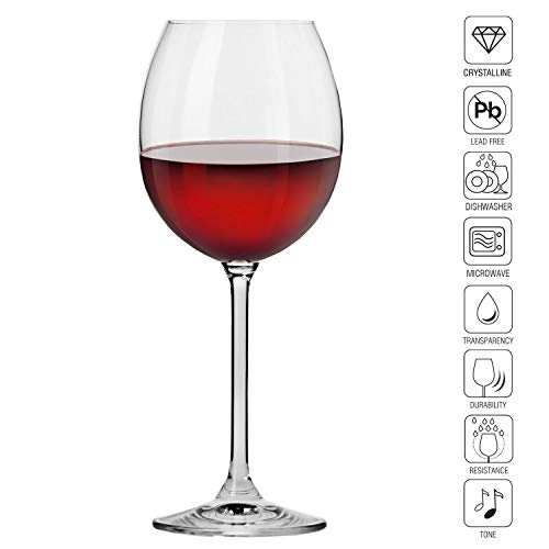 Krosno Copas de Vino Tinto | 350 ML | Conjunto 6 Piezas | Venezia Collection Uso en Casa, Restaurante y en Fiestas | Apto para Microondas y Lavavajillas