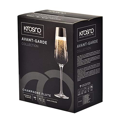 Krosno Copas Flauta Boda Cava de Champán | Conjunto 6 Piezas | 180 ML | Avant-Garde Collection Uso en Casa, Restaurante y en Fiestas | Apto para Microondas y Lavavajillas