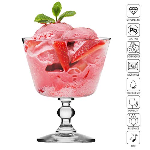 Krosno Copas Helado Postre Cristal Vasos | Conjunto 6 Piezas | 380 ML | Krista Collection Uso en Casa, Restaurante y en Fiestas | Apto para Microondas y Lavavajillas