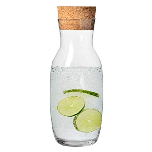 Krosno Jarra Garrafa Agua Zumo con Corcho Tapa | 1000 ML | Pure Collection Uso en Casa, Restaurante y en Fiestas | Apto para lavavajillas y Microondas