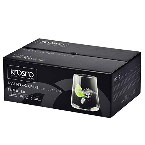 Krosno Vasos de Agua Gin Tumbler | Conjunto 6 Piezas | 380 ML | Avant-Garde Collection Uso en Casa, Restaurante y en Fiestas | Apto para Microondas y Lavavajillas