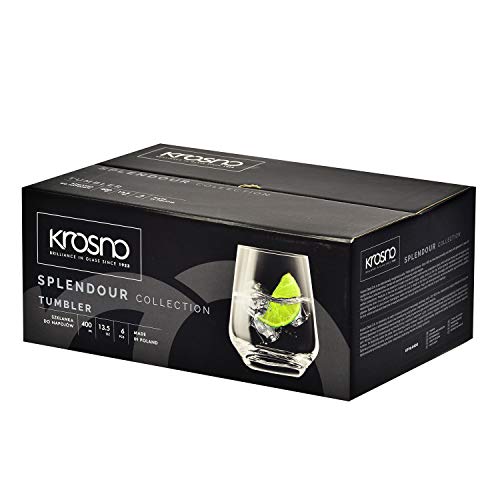 Krosno Vasos de Agua Jugo Tumbler | Conjunto de 6 Piezas | 400 ML | Splendour Collection Uso en Casa, Restaurante y en Fiestas | Apto para Microondas y Lavavajillas