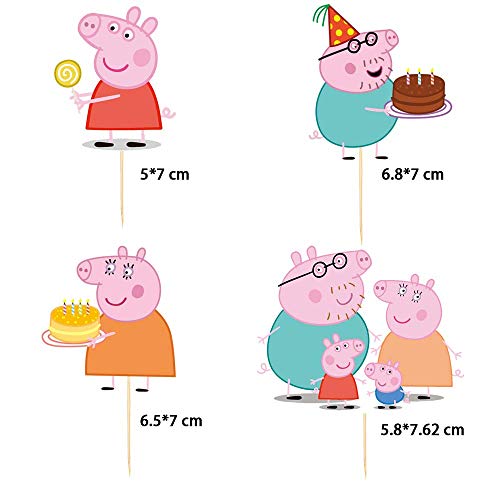 KRUCE 32 PC Peppa Pig Cake Toppers para niños Suministros de Fiesta de cumpleaños Decoración de Pasteles