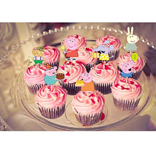 KRUCE 32 PC Peppa Pig Cake Toppers para niños Suministros de Fiesta de cumpleaños Decoración de Pasteles