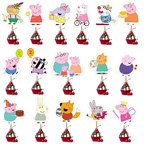 KRUCE 32 PC Peppa Pig Cake Toppers para niños Suministros de Fiesta de cumpleaños Decoración de Pasteles