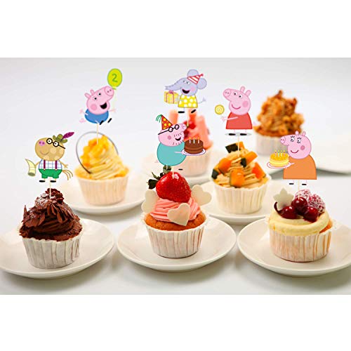 KRUCE 32 PC Peppa Pig Cake Toppers para niños Suministros de Fiesta de cumpleaños Decoración de Pasteles