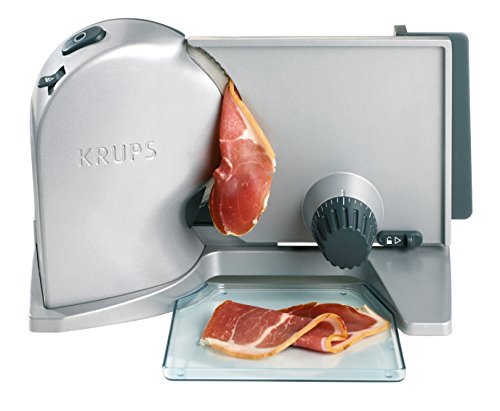 KRUPS Aoste Profesional Cortafiambres, Cuchilla Universal “Solingen” de 19 cm de diámetro y extraíble, Motor silencioso, 140 W, Plata