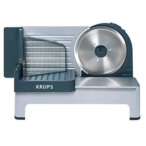 KRUPS Aoste Profesional Cortafiambres, Cuchilla Universal “Solingen” de 19 cm de diámetro y extraíble, Motor silencioso, 140 W, Plata