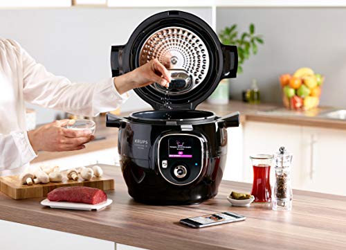 Krups CZ7158 Cook4Me+ Connect - Olla a presión eléctrica (1600 W, incluye aplicación gratuita, control Bluetooth, 4 L), color negro y gris