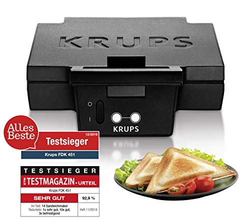 KRUPS F DK4 51 Sandwichera, 850 W, Revestimiento Antiadherente/Acero Inoxidable, Negro