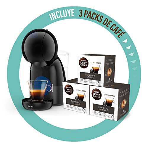 Krups Piccolo KP1A08 - Cafetera cápsulas Dolce Gusto, 15 bares, 1500 W, con depósito de 0.8 l, monodosis multibebidas frías y calientes, manual, color negro + 3 Packs Café Intenso