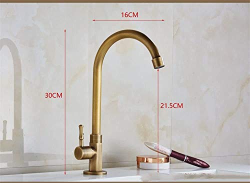 Kskd Grifo de Lavabo de Cobre de Alta Gama de Color Blanco Dorado Envejecido, para Fregadero de Cocina, con un Solo Agujero, válvula de cerámica para Agua fría,con Manguera