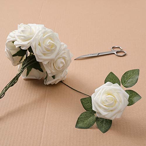 Ksnnrsng Flores Rosas Artificiales Espuma Rosa Falsa para Manualidades, Ramos de Novia, centros de Mesa, Despedidas de Soltera y Decoración del Hogar (25 Piezas, Marfil)