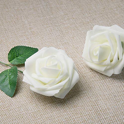 Ksnnrsng Flores Rosas Artificiales Espuma Rosa Falsa para Manualidades, Ramos de Novia, centros de Mesa, Despedidas de Soltera y Decoración del Hogar (25 Piezas, Marfil)