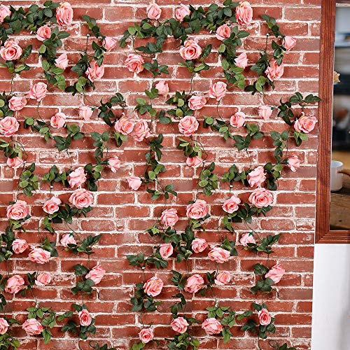 Ksnnrsng Guirnalda Rosas de Seda Artificiales Flores Vides Flores Falsas Colgando Plantas Hiedra Rosa para Colgar en Bodas Hogar Oficina Arco Decoración (2 Unidades, Rosado)