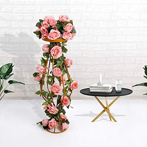 Ksnnrsng Guirnalda Rosas de Seda Artificiales Flores Vides Flores Falsas Colgando Plantas Hiedra Rosa para Colgar en Bodas Hogar Oficina Arco Decoración (2 Unidades, Rosado)