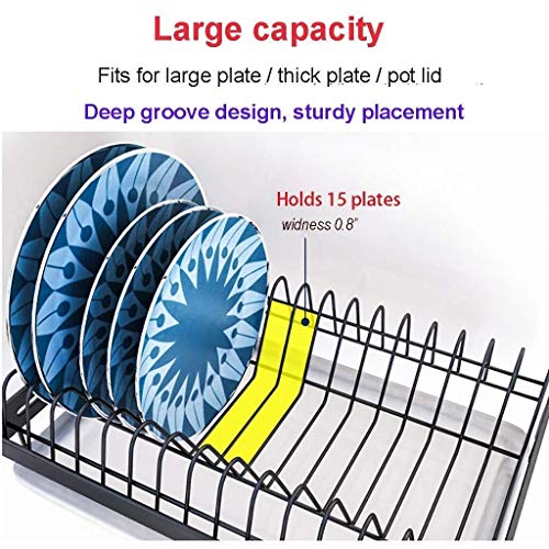 KTYX Montado en la Pared del Plato Estante de Secado, la Capa de Altura Ajustable de 3 gradas Rack Plato con Escurridor de Cocina encimera, Colgantes Plato Grande de Acero Inoxidable Secadora Negro