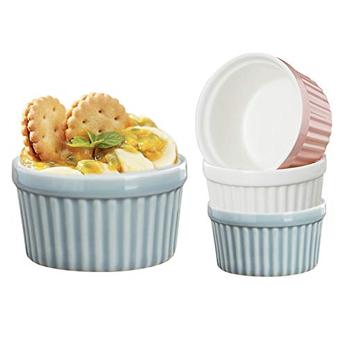 Kuan Molde Tarta Taza para Hornear pequeña de cerámica para Hornear de 4 Piezas,la Taza para Hornear se USA para soufflé,pudín de Caramelo,natillas,pudín y Helado