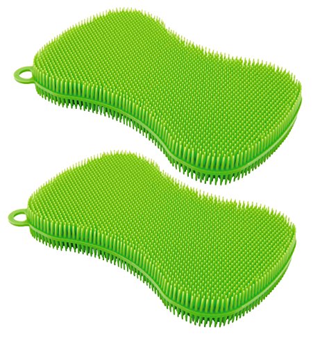 KUHN RIKON Stay Clean Scrubber, Set de 2, Silicona, Verde, 1,5 x 8 x 1,5 cm