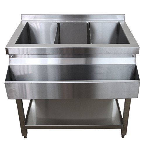 KuKoo - Barra de Coctelería para Bar y Pub de Acero Inoxidable para Preparar Cócteles y Drink con 3 Contenedores para Hielo 85cm x 84cm x 72cm