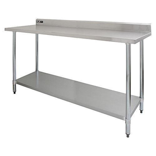 Kukoo -Mesa de Trabajo de Acero Inoxidable, Mesa de Cocina para gastronomía, Mesa de Acero Inoxidable con Estante Inferior Extra Grande Hostelería |183cm, Capacidad de carga 250kg | 2 telas de microfibra