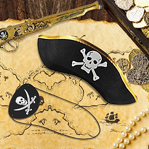 Kulannder 30 Unids Parche de Ojo de Pirata de Fieltro Negro, Pirata Accesorios Parche de Ojo de Capitán de Cráneo Ajustable para Hombres , para Favores de Fiesta de Halloween y Navidad