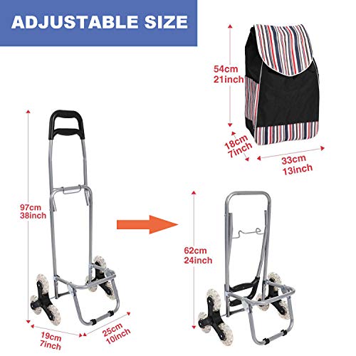 Kulzer Carro de Compra 6 Ruedas | Carrito de Compra Plegable y Ligero de Gran Capacidad | Carrito Compra Subir Escaleras con Impermeable Bolsa Oxford Desmontable y Asa Ajustable