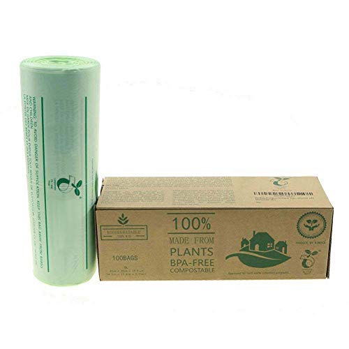 Kumoya 100 luxtons biodegradables trazadores de líneas de – 6litros/10 litros de Alimentos para Cocina Degradable de la Basura trazadores de líneas de EN 13432 - Bolsas de Basura (6L)