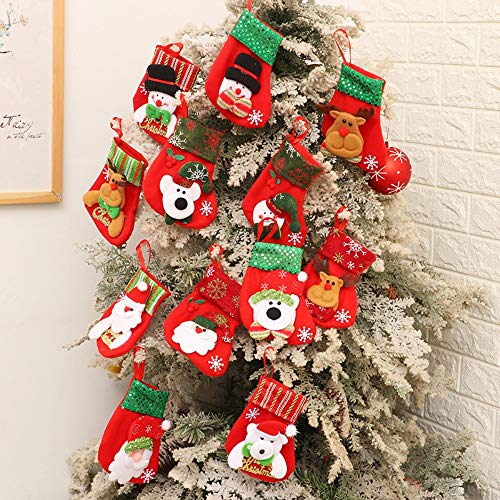 kungfu Mall 12 Unidades de Calcetines de Navidad para Colgar en el árbol de Navidad, Bolsa de Regalo, Calcetines de Papá Noel para decoración de Navidad