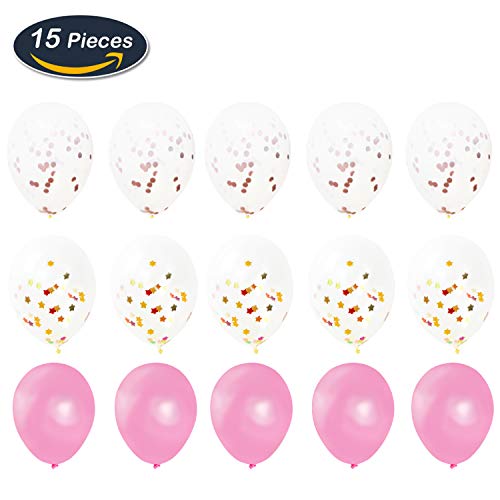 KUNGYO Decoraciones de Fiesta de Cumpleaños para Adultos y Niños, Oro Rosa Gigante Número 1 y Estrella de Helio Globos, Cintas, Globos de Confeti de Látex- Rose Gold Suministros de Fiesta