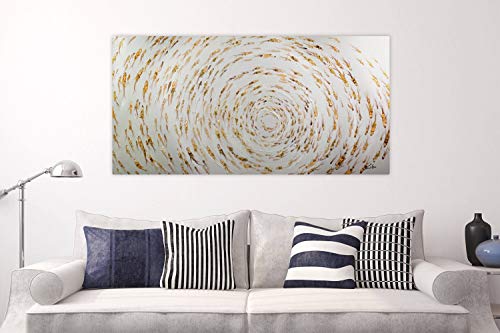 Kunstloft® Cuadro en acrílico En el Estanque 140x70cm | Original Pintura XXL Pintado a Mano sobre Lienzo | Dorado Beis | Cuadro acrílico de Arte Moderno con Marco