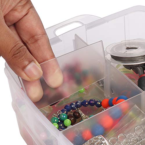 Kurtzy Caja Almacenamiento Plastico 3 Niveles - Ranuras de Compartimentos Ajustables - Caja Organizadora Plastico Transparente - Máximo 30 Compartimentos – Guardar Juguetes Joyas, Cuentas