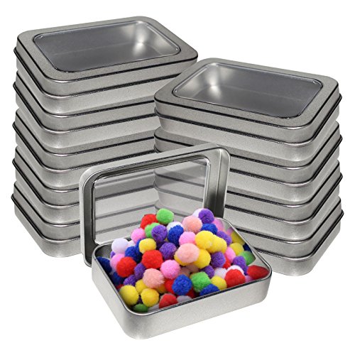 Kurtzy Cajas Metalicas Pequeñas (Pack 10) Latas de Aluminio Tapa Transparente sin Bisagra - 9cm x 5.5cm x 2cm - Latas Vacías para Cosméticos, Especias, Tarjeta SD, Abalorios, Monedas, Joyas, Dulces