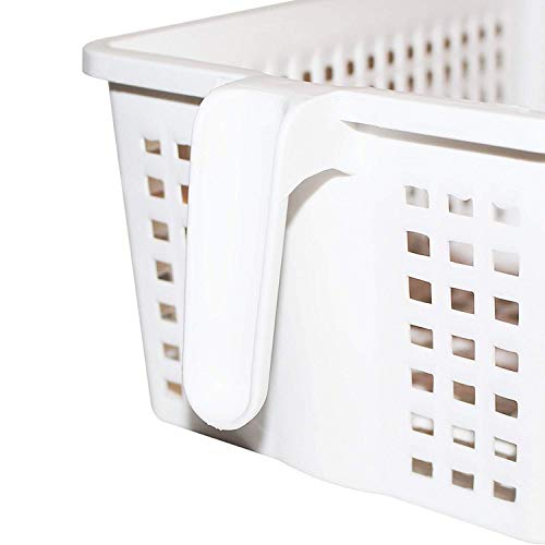 Kurtzy Cestas Blancas con Asa/Cajas con Asa (3 Pack) - 28x13x11 cm Organizadores de Plástico para la Cocina - Cestas Apilables para Habitación, Oficina, Armario y Baño