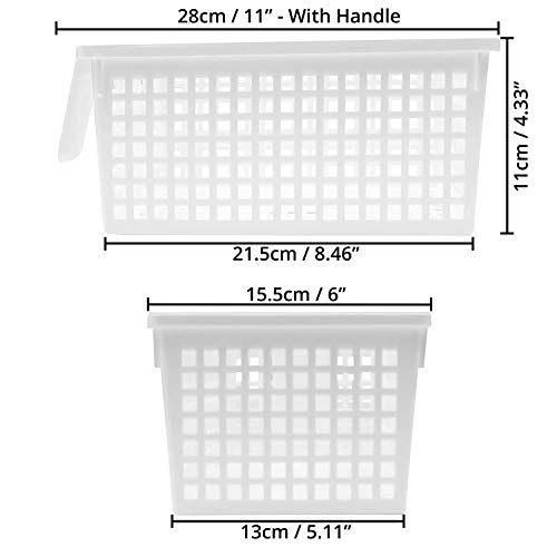 Kurtzy Cestas Blancas con Asa/Cajas con Asa (3 Pack) - 28x13x11 cm Organizadores de Plástico para la Cocina - Cestas Apilables para Habitación, Oficina, Armario y Baño